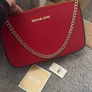 Michael Kors Red Crossbody Bag with Gold Chain
